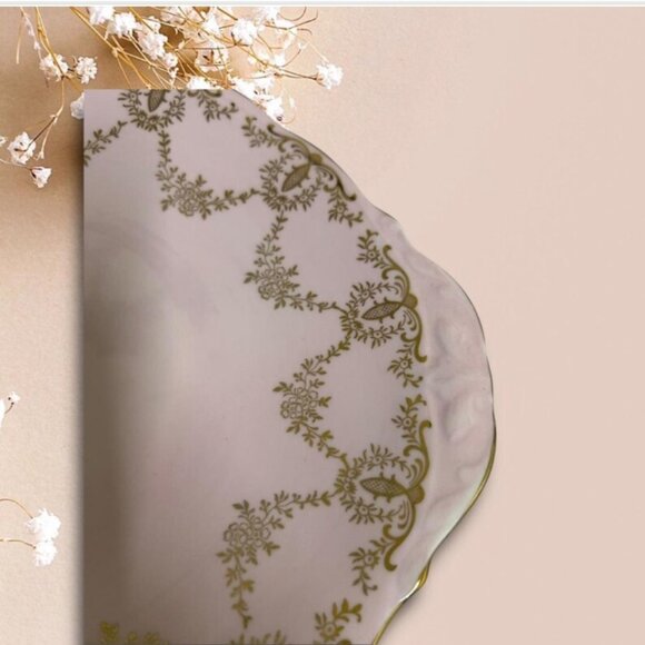 Vintage Queen Anne Pink Golden Scrolling Cake Plate - Picture 2 of 4